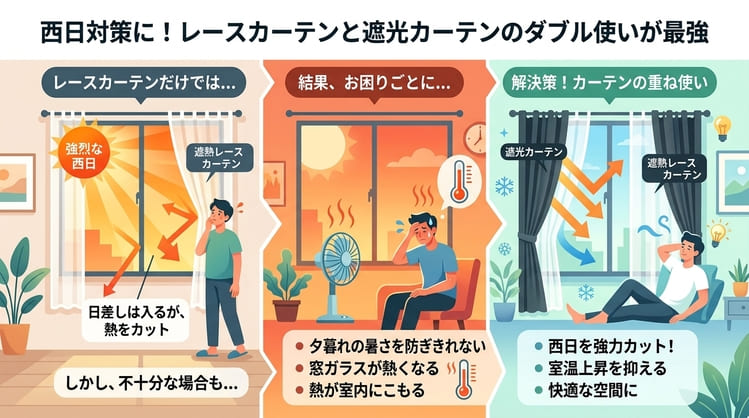 西日対策に!レースカーテンと遮光カーテンのダブル使いが最強
