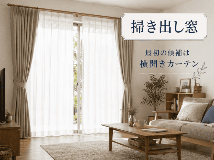 掃き出し窓にカーテンを取り付けたリビングのイメージ