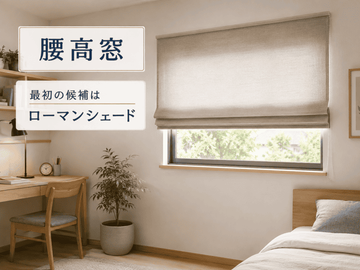 腰高窓にシェードを取り付けた室内イメージ